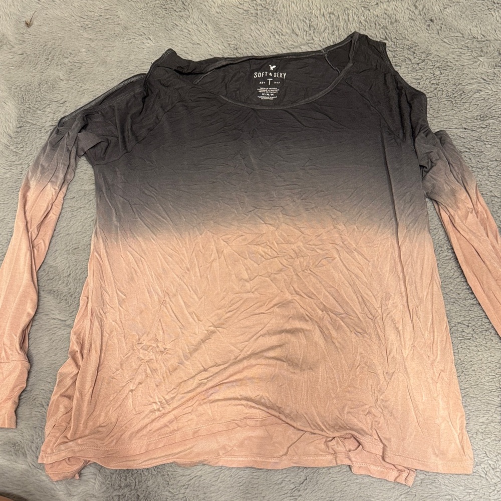 American Eagle Outfitters Ombre Long Sleeve Top - Black to Dusty Rose